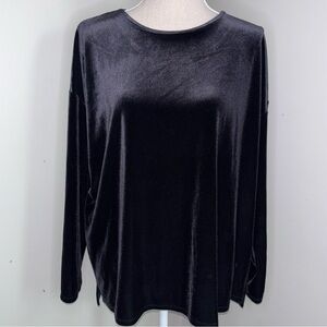 J Jill black stretch velour long sleeve top shirt size Large
